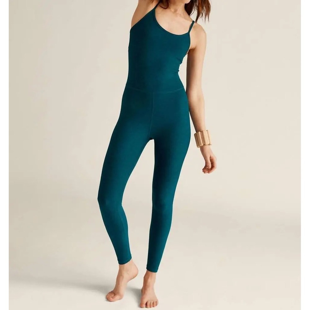 Beyond Yoga Spacedye Uplevel Midi Jumpsuit Midnight Green Heather Small